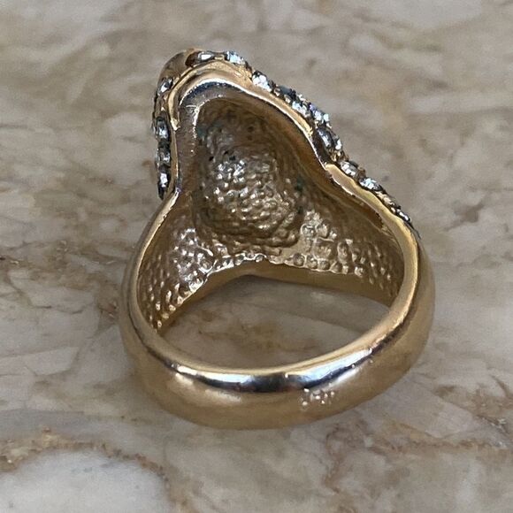 Gold Over Sterling Silver Panther & Crystals Statement Ring Vintage - Picture 8 of 11